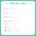 Tracing lines. Worksheet for kids. Trace the pattern. Basic writing. Working pages for children. Preschool or kindergarten workshe