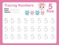 Trace and write number for children. Exercise for children to recognize the number Royalty Free Stock Photo