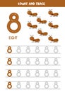 Tracing numbers worksheet with cute ants. Trace number 8 Royalty Free Stock Photo