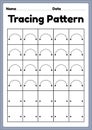 Tracing pattern curve lines worksheet for kindergarten, preschool and Montessori school kids to improve handwriting practice