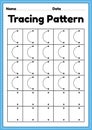 Tracing pattern left curve lines worksheet for kindergarten, preschool and Montessori school kids to improve handwriting practice