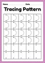 Tracing pattern right curve lines worksheet for kindergarten, preschool and Montessori school kids to improve handwriting practice