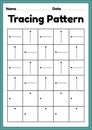 Tracing pattern worksheet sleeping and standing lines for kindergarten, preschool and Montessori school kids to improve