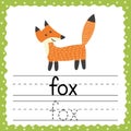 Tracing words flashcard - Fox. Phonetic words in English. Handwriting practice Royalty Free Stock Photo