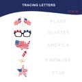 Tracing worksheet with Fourth July theme Royalty Free Stock Photo