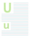Colorful tracing worksheet for learning to write the capital and lowercase letter U. Educational activity sheet with guide lines Royalty Free Stock Photo