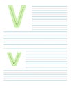 Colorful tracing worksheet for learning to write the capital and lowercase letter V. Educational activity sheet with guide lines Royalty Free Stock Photo