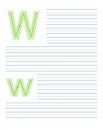 Colorful tracing worksheet for learning to write the capital and lowercase letter W. Educational activity sheet with guide lines Royalty Free Stock Photo