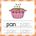 Tracing worksheet with the word - Pan. Phonic learning material or flashcard Royalty Free Stock Photo