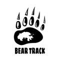 Track of bear. Black footprint of paw with claws on a white background. For company logo, postcard, banner, web page Royalty Free Stock Photo