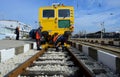 Track construction train on Railway Station in Sofia, Bulgaria Nov 25, 2014