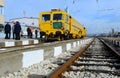 Track construction train on Railway Station in Sofia, Bulgaria Nov 25, 2014