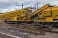 Track construction wagons in a storage area of the German Federal Railways