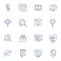 Track down line icons collection. Pursuit, Investigate, Follow, Search, Trace, Hunt, Locate vector and linear