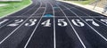 Track and Field starting running lanes with numbers Royalty Free Stock Photo