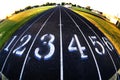 Track Lanes Race Racing Run Running Fisheye Lens Round with Numbers Royalty Free Stock Photo