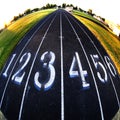 Track Lanes Race Racing Run Running Fisheye Lens Round with Numbers Royalty Free Stock Photo