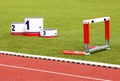 Track lanes, winner's podium, hurdles Royalty Free Stock Photo