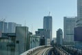 The track of skytrain with modern buildings at Odaiba island, Toyko