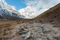 Track to Annapurna Base Camp and Mount Annapurna South, Himalaya, Nepal. Royalty Free Stock Photo