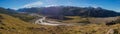 Track to the mount Fitz Roy. View of Las Vueltas River, El Chalten. Valley and Mountains. Santa Cruz province. Andes. Los