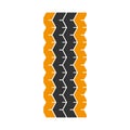 Track tread black and yellow RGB color icon. Detailed automobile, motorcycle tyre marks. Car wheel trace with thin