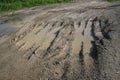 Track of truck wheel on mud Royalty Free Stock Photo