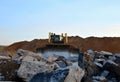 Track-type bulldozer during of large construction jobs at building site. Royalty Free Stock Photo