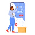 Track your package cartoon smartphone vector app screen