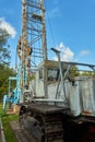Tracked drilling rig with mounted drilling tower for exploratory drilling Royalty Free Stock Photo
