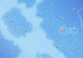 Tracking location and planned route on the map. Intended goals, destinations, roads throughout map. Navigation for