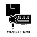 tracking number icon, black vector sign with editable strokes, concept illustration