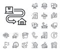 Tracking parcel line icon. Package location sign. Plane, supply chain and place location. Vector