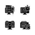 Tracking for remote work black glyph icons set on white space Royalty Free Stock Photo