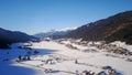 Panorama of Skating tour on ice of Weissensee in Austria Royalty Free Stock Photo