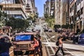 Tracks of a street cable car on the steep san francisco hill Royalty Free Stock Photo