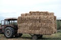 Tracktor loaded with hay on farm during overcast Royalty Free Stock Photo