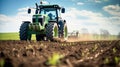 Tractor against the background of a sowing field. Agricultural machinery.