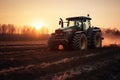 Tractor on an agricultural field. Sowing, harvesting. Royalty Free Stock Photo