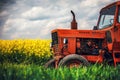 Tractor in the agricultural fields Royalty Free Stock Photo