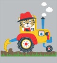 tractor animals little lion print vector art