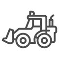 Tractor with bucket line icon, heavy equipment concept, Backhoe sign on white background, Backhoe loader tractor icon in