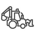 Tractor with bucket line icon, heavy equipment concept, Backhoe sign on white background, Excavating equipment with Royalty Free Stock Photo