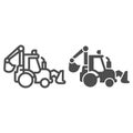 Tractor with bucket line and solid icon, heavy equipment concept, Backhoe sign on white background, Excavating equipment Royalty Free Stock Photo