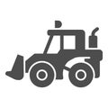 Tractor with bucket solid icon, heavy equipment concept, Backhoe sign on white background, Backhoe loader tractor icon