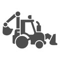 Tractor with bucket solid icon, heavy equipment concept, Backhoe sign on white background, Excavating equipment with Royalty Free Stock Photo