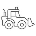 Tractor with bucket thin line icon, heavy equipment concept, Backhoe sign on white background, Backhoe loader tractor