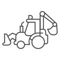 Tractor with bucket thin line icon, heavy equipment concept, Backhoe sign on white background, Excavating equipment with Royalty Free Stock Photo