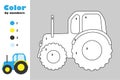 Tractor in cartoon style, color by number, education paper game for the development of children, coloring page, kids preschool Royalty Free Stock Photo