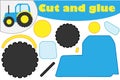 Tractor in cartoon style, education game for the development of preschool children, use scissors and glue to create the applique,